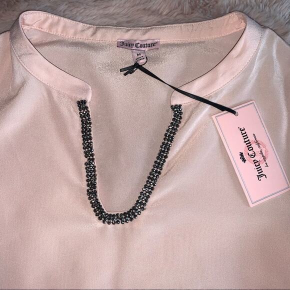 NWT Juicy Couture Light Pink Peachy Embellished Long Sleeve Career Blouse Med - Picture 7 of 16